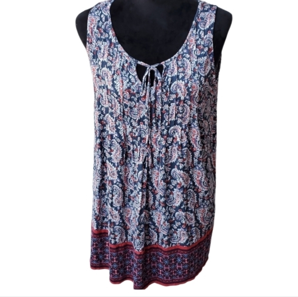 Motherhood Tank Top Blouse Womens Medium Paisley Blue White Red Floral